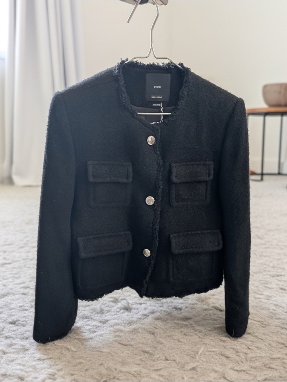 Mango Black Tweed Jacket with Gold Buttons